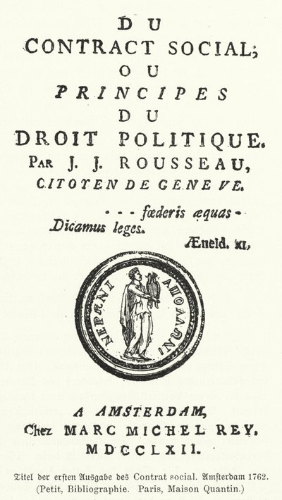 Title page of the first edition of The Social Contract, by Jean-Jacques Rousseau by German School