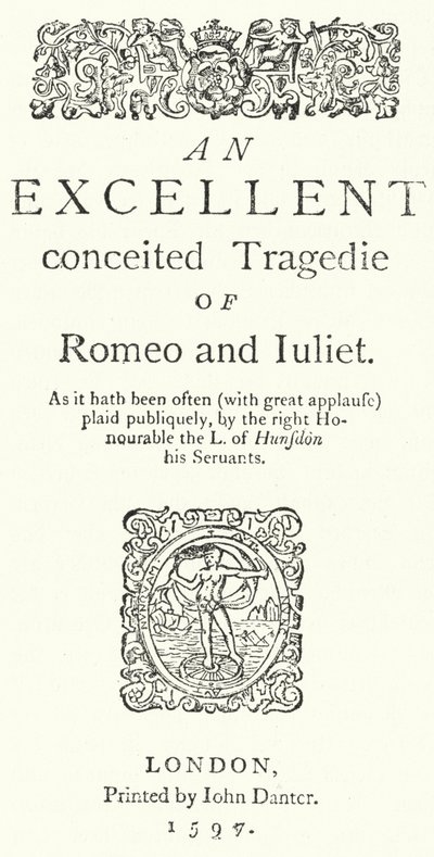 Title page of the first quarto edition of Shakespeare
