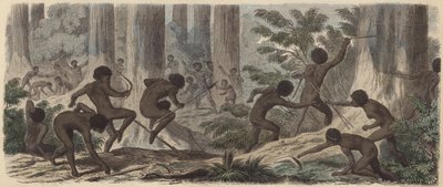 Two tribes of Australian Aborigines fighting by German School