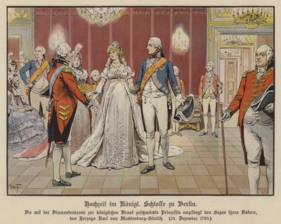Wedding of Crown Prince Frederick William of Prussia and Princess Louise of Mecklenburg-Strelitz in the Royal Palace, Berlin, 24 December 1793 by German School