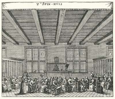 Women prisoners at the Spinhuis in Amsterdam forced to spin as a method of correction for prostitution and other crimes by German School