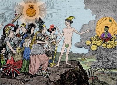 Yellow peril: the enemy from the East is getting closer - Prepare for liquidation - Peoples of Europe sell your most expensive goods! Plate from Kladderadatsch, Berlin 1895 by German School