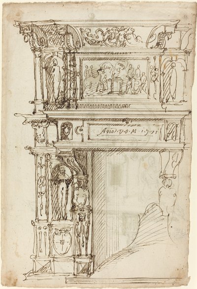 Palatial Mantelpiece with a Scene of Ancient Sacrifice by German or Austrian 16th Century