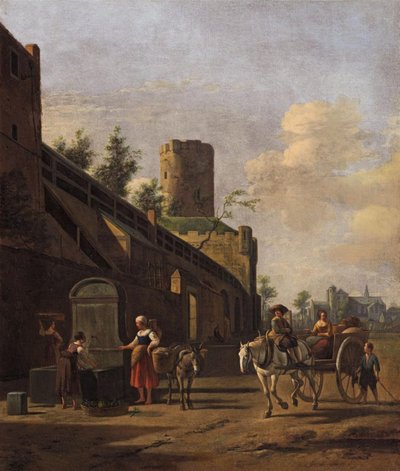 City Wall of Cologne with Peasants and Travellers Nearby, the Church of St. Pantaleon in the Background by Gerrit Adriaenszoon Berckheyde