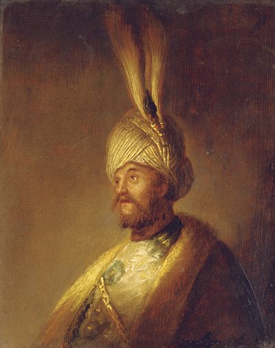 Portrait of a Man, Bust-Length, in a Turban with a Feather by Gerrit Dou