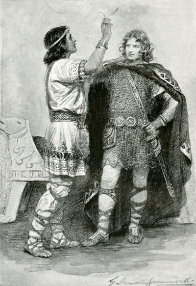 Hereward and Sigtrygt by Gertrude E. Demain (after) Hammond