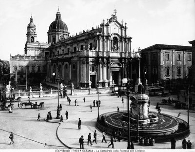Piazza del Duomo in Catania, with the Cathedral dedicated to St. Agatha and the Elephant Fountain by Giacomo Brogi