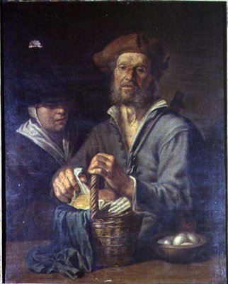 An Old Peasant and a Maid at a Table by Giacomo Francesco Cipper