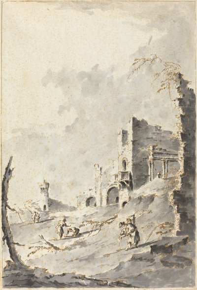 Capriccio of Classical Ruins with a Fortress by Giacomo Guardi