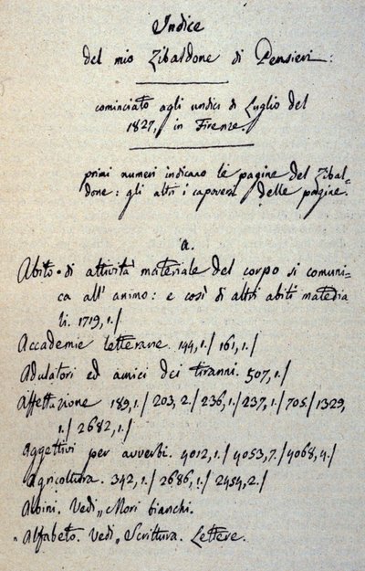 Incipit of the manuscript of the Zibaldone (or 