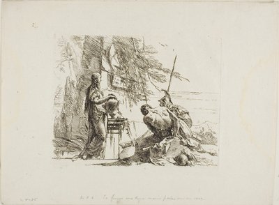 A Woman with her Hands on a Vase, Soldier, and Slave, from Capricci by Giambattista Tiepolo