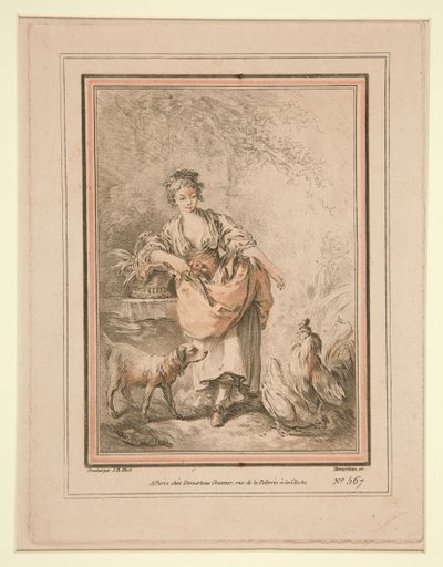 Girl Feeding Hens by Gilles Demarteau