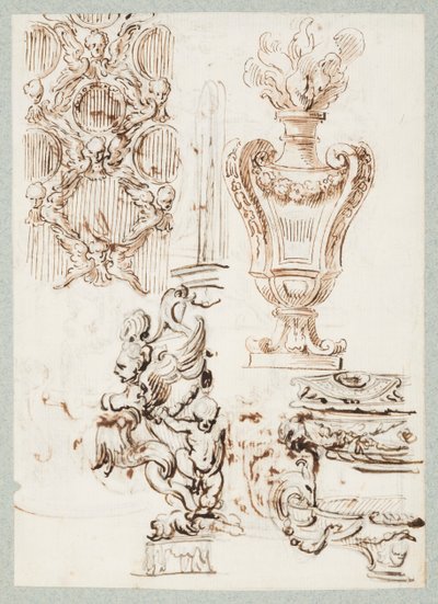 A Pierced Screen, Urn, a Fountain and Two Basins by Gilles Marie Oppenord