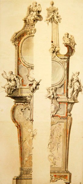 Design of a Case for Clock and Barometer with Thermometer, Two Versions, early 1730s by Gilles Marie Oppenord