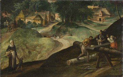 Landscape with Men Sawing Timber by Gillis Mostaert