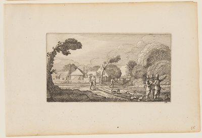 Several Men on Path Before a Farm, from Twelve Landscapes with Figures by Gillis van Scheyndel