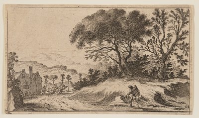 Traveler on a Path before Three Trees on a Knoll at Right, from Twelve Landscapes by Gillis van Scheyndel