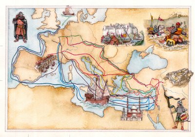 Middle Ages: Map of Europe and the Middle East Showing Crusade Routes by Giorgio Albertini
