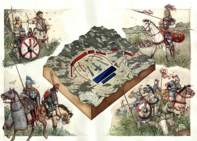 War of the Goths (535-553) between the Byzantines and the Ostrogoths: the Battle of Taginae in July 552, which allowed the Byzantines of Justinian to march over Rome from Ravenna. by Giorgio Albertini