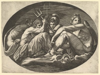 Pluto, Neptune, Minerva and Apollo, from a Series of Eight Compositions After Francesco P..., 1560s by Giorgio Ghisi