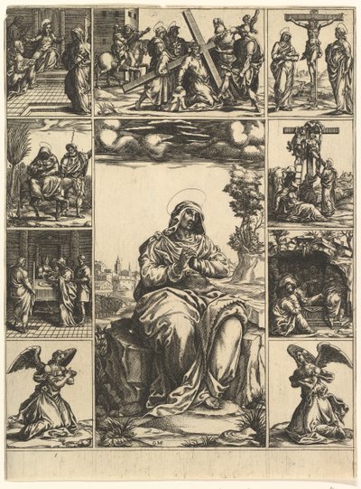 The Virgin of Sorrows, an Image of the Virgin Mary Surrounded by Nine Vignettes by Giorgio Ghisi