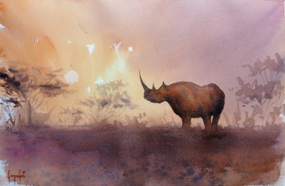 African Rhino Sunset by Giorgio Gosti