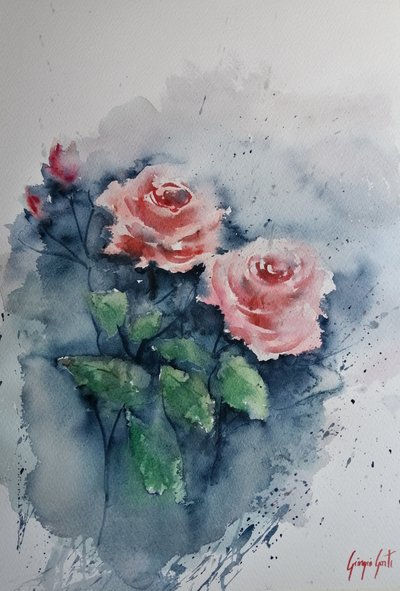 Pink Watercolor Roses by Giorgio Gosti