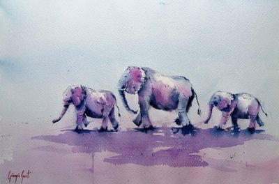 Purple Elephant Family by Giorgio Gosti