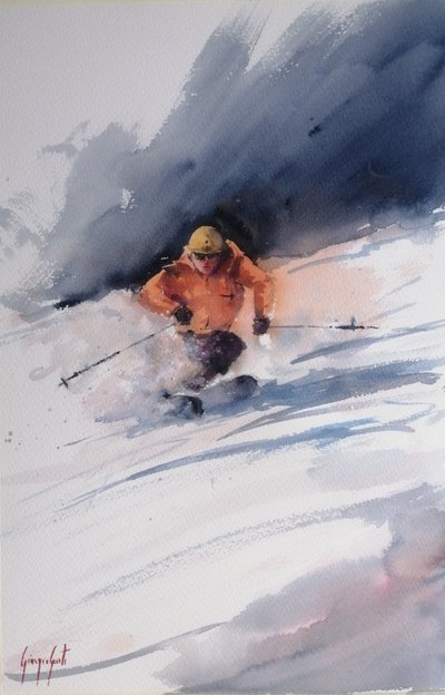 Skier In Powder Snow by Giorgio Gosti