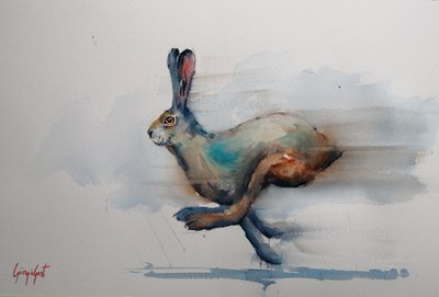 Speeding Watercolor Hare by Giorgio Gosti