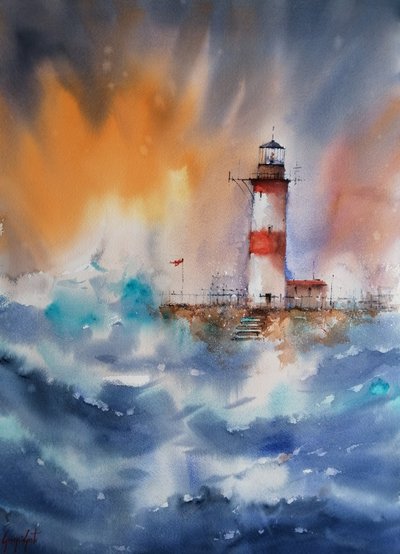 Stormy Lighthouse Seascape by Giorgio Gosti