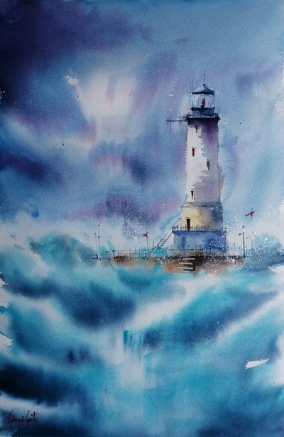 Stormy Lighthouse Waves by Giorgio Gosti
