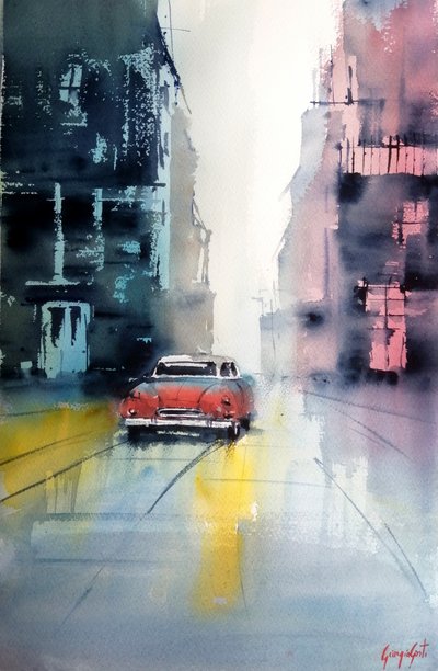 Vintage Car Rainy City by Giorgio Gosti