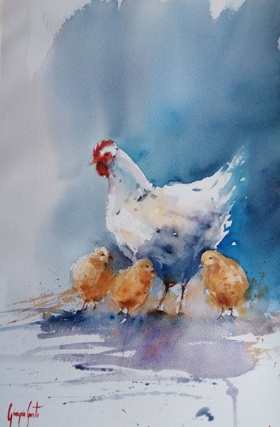 White Hen and Chicks by Giorgio Gosti