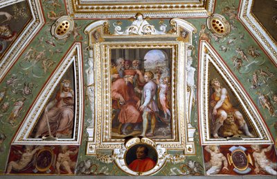 (detail) of the room of Cosimo de Medicis representing himself with Sante Bentivoglio, governor of the city of Bologna by Giorgio Vasari