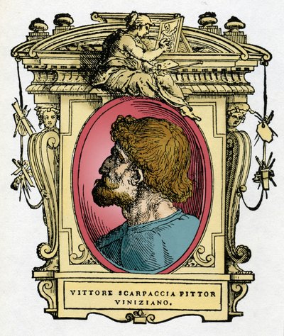 Portrait of Vittore Carpaccio (1460-1526) Venetian painter. Engraving of the treatise "Lives of the most excellent painters, sculptors and architects" (Le Vite de
