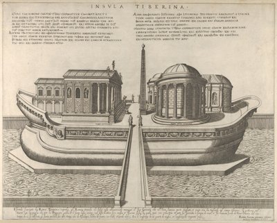 View of the Tiber Island Represented as a Ship, the Temple of Aesculapius at Left by Giovanni Ambrogio Brambilla