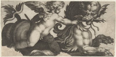 Putto Feeding a Sea Monster a Leaf by Giovanni Andrea Maglioli