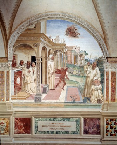 Benoit liberates a monk possessed by a demon (fresco) by Giovanni Antonio Bazzi Sodoma