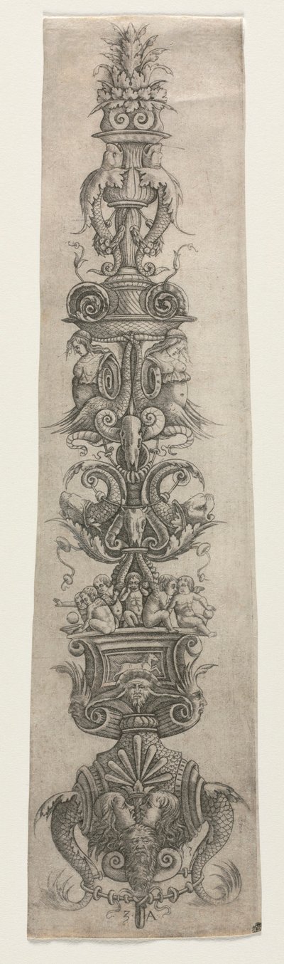 Upright Arabesque with Masks, Cupids and Nereids by Giovanni Antonio da Brescia