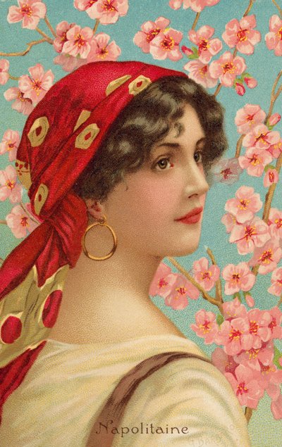 Portrait of a Neapolitan woman with a tree in blossom by Giovanni Barbaro