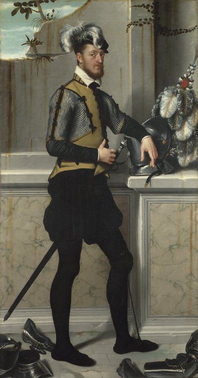 A Knight with His Jousting Helmet by Giovanni Battista Moroni