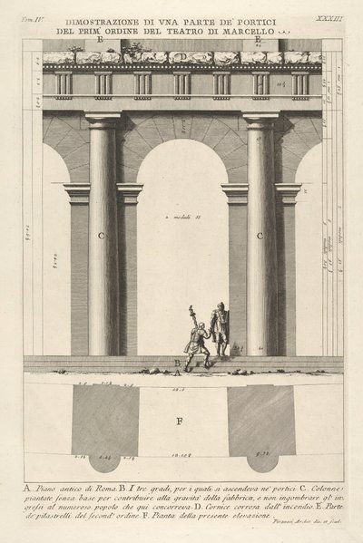 Partial Elevation and Plan of the First-Order Portico at the Theater of Marcellus by Giovanni Battista Piranesi