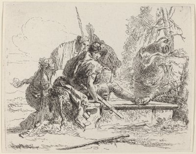 Soldier Seated on a Tomb with Surrounding Figures by Giovanni Battista Tiepolo