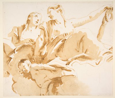 Two Women, One Holding an Anchor, and a Putto on Clouds by Giovanni Battista Tiepolo
