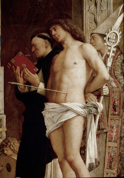 Altarpiece of Saint Job: Virgin and Child with Six Saints and Musicians Angels (detail) by Giovanni Bellini
