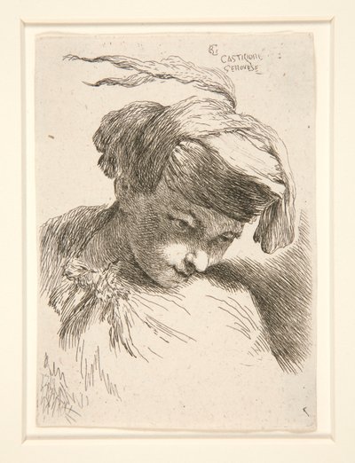 Figure with Their Head Leaning Against Their Shoulder, from the Series Small Studies of Heads by Giovanni Benedetto Castiglione