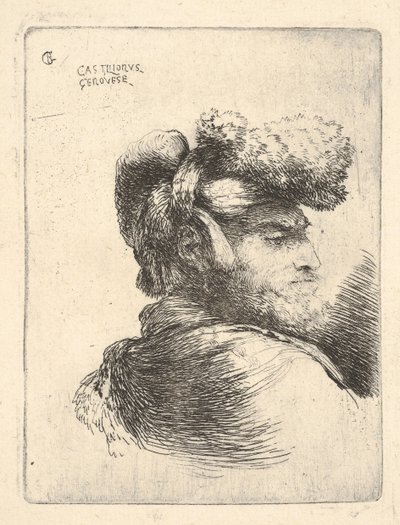 Man in profile facing right, wearing a fur hat, from series of Small Heads in Oriental Costume by Giovanni Benedetto Castiglione