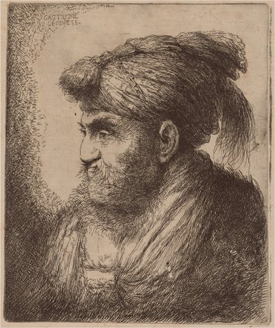 Man with a Beard and a Tassled Headdress, Facing Left by Giovanni Benedetto Castiglione