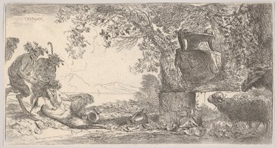 Pan Reclining with Two Standing Satyrs by Giovanni Benedetto Castiglione